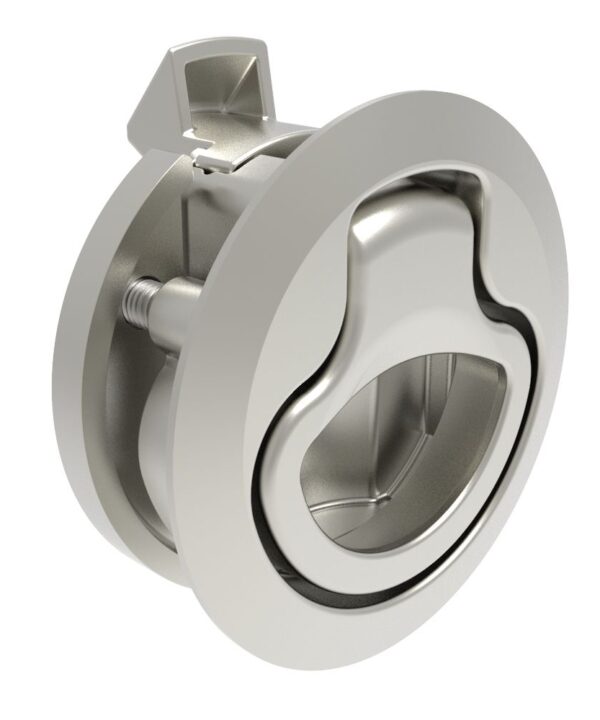 Southco Push-to-Close Latch, Medium Size, No Restriction, 12 - 17mm (.475 - .675 in) Door thickness, 25.5mm (1.00 in) Grip, 316 Stainless Steel, Electropolished