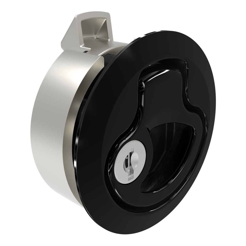 Southco Push-to-Close Latch, Medium Size, Key Locking Keycode S008, 7 - 12 mm (.275 - .475 in) Door thickness, 25.5 mm (1.00 in) Grip, 316 Stainless Steel, Black PVD