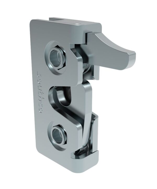 Southco Rotary Push-to-Close Latch, Micro Size, Two Stage, with Integrated Bumper, Hand Operated Trigger, M4 Thread, Steel, Zinc Plate, Bright chromate