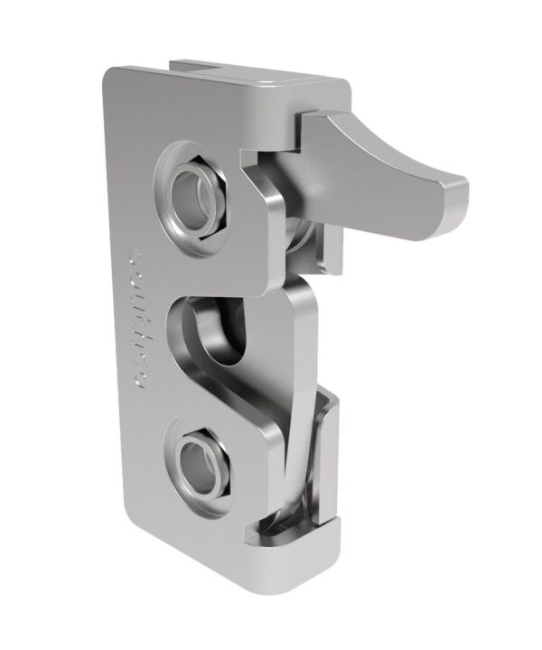 Southco Rotary Push-to-Close Latch, Micro Size, Two Stage, with Integrated Bumper, Hand Operated Trigger, 4.5 mm Thru, Stainless Steel, Passivated