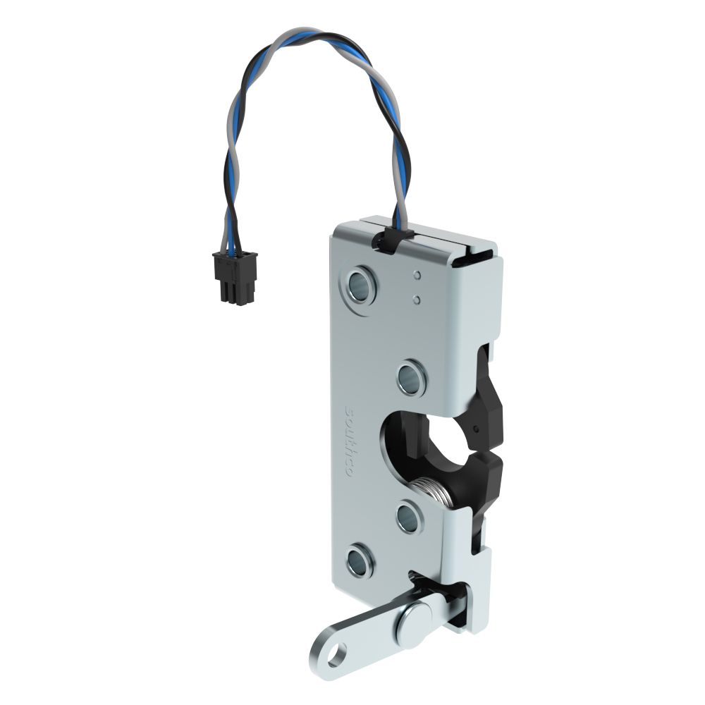 Southco Rotary Push-to-Close Latch, Heavy Duty Size, Two Stage with Switch, Perpendicular Lever, M6 Thread, Steel, Zinc Plate, Bright chromate