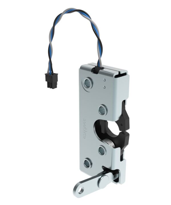 Southco Rotary Push-to-Close Latch, Heavy Duty Size, Single Stage with Switch, Perpendicular Lever, M6 Thread, Steel, Zinc Plate, Bright chromate