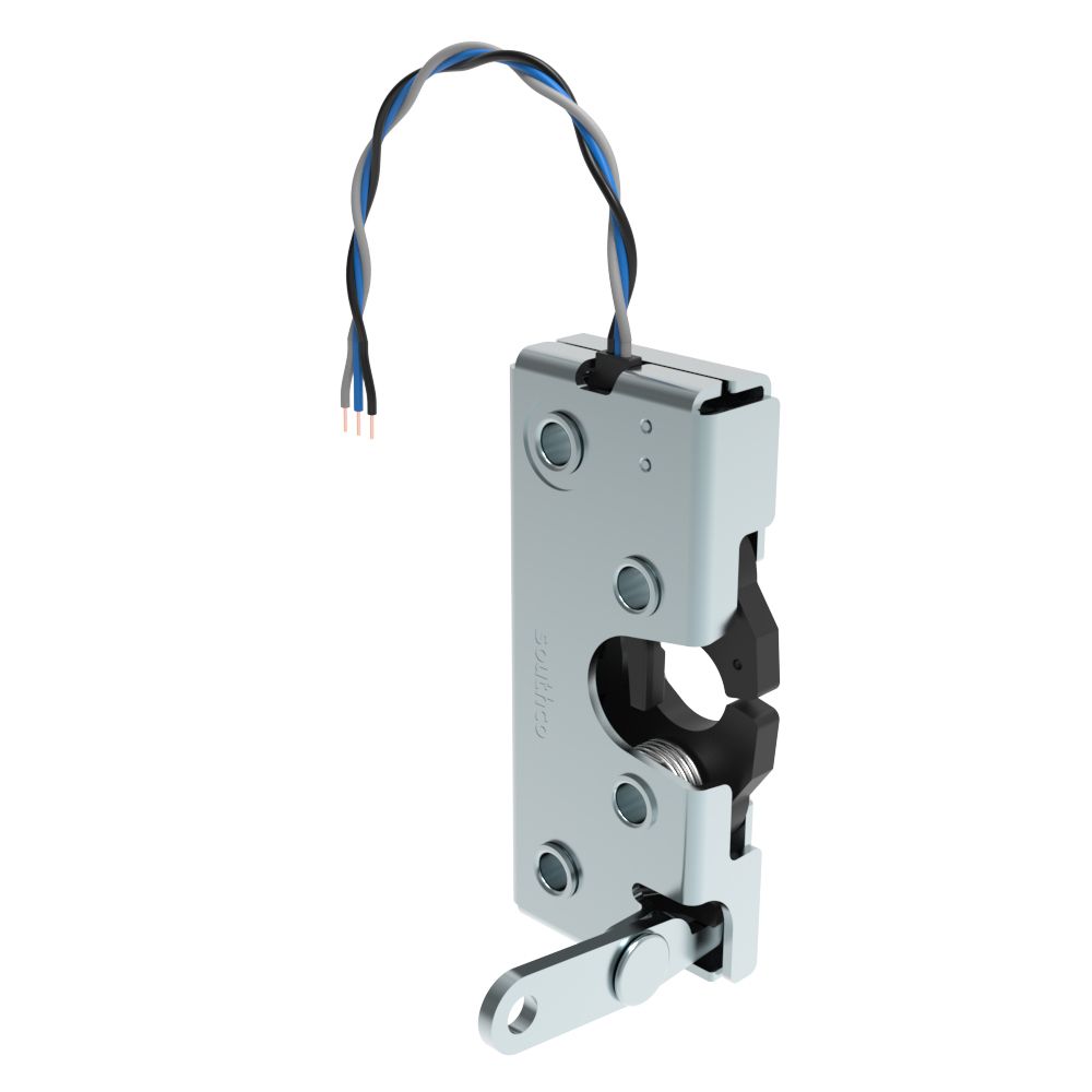 Southco Rotary Push-to-Close Latch, Heavy Duty Size, Single Stage with Switch, Perpendicular Lever, 1/4-20 Thread, Steel, Zinc Plate, Bright chromate