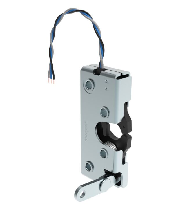 Southco Rotary Push-to-Close Latch, Heavy Duty Size, Single Stage with Switch, Perpendicular Lever, M6 Thread, Steel, Zinc Plate, Bright chromate