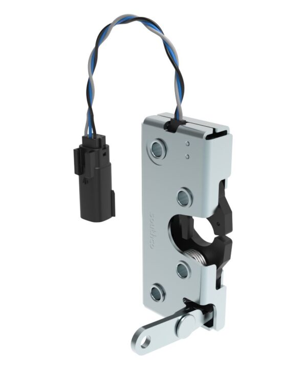 Southco Rotary Push-to-Close Latch, Heavy Duty Size, Two Stage with Switch, Perpendicular Lever, 1/4-20 Thread, Steel, Zinc Plate, Bright chromate