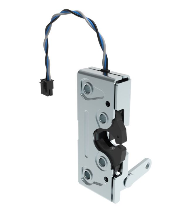 Southco Rotary Push-to-Close Latch, Heavy Duty Size, Two Stage with Switch, Perpendicular Lever, 1/4-20 Thread, Steel, Zinc Plate, Bright chromate