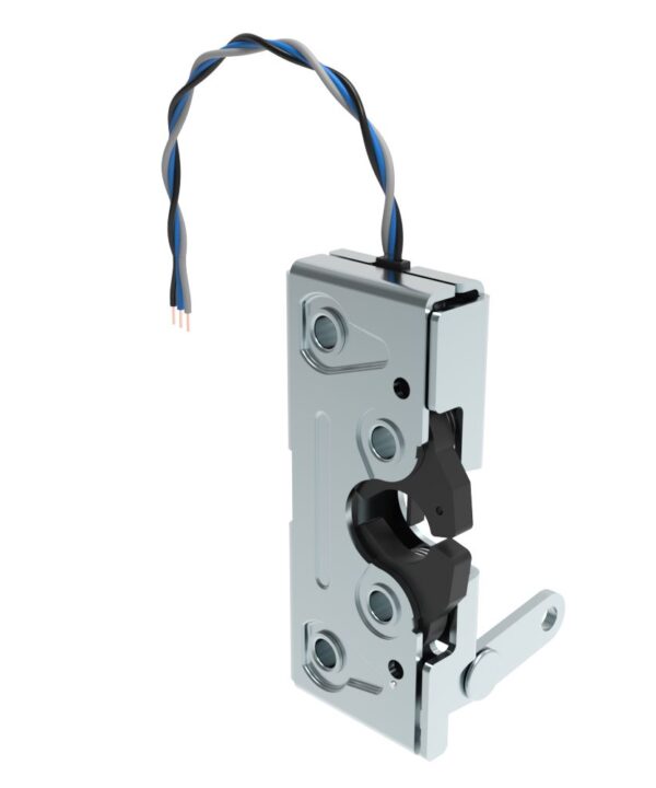 Southco Rotary Push-to-Close Latch, Heavy Duty Size, Two Stage with Switch, Perpendicular Lever, 1/4-20 Thread, Steel, Zinc Plate, Bright chromate