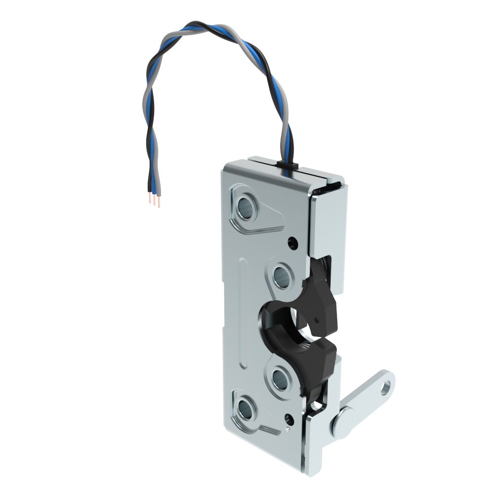Southco Rotary Push-to-Close Latch, Heavy Duty Size, Single Stage with Switch, Perpendicular Lever, M6 Thread, Steel, Zinc Plate, Bright chromate