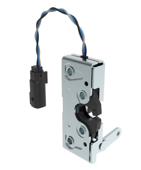 Southco Rotary Push-to-Close Latch, Heavy Duty Size, Two Stage with Switch, Perpendicular Lever, 7.2 mm Through Hole, Steel, Zinc Plate, Bright chromate