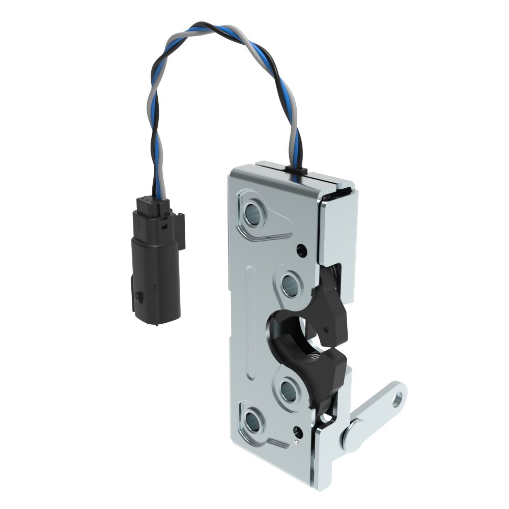 Southco Rotary Push-to-Close Latch, Heavy Duty Size, Two Stage with Switch, Perpendicular Lever, 7.2 mm Through Hole, Steel, Zinc Plate, Bright chromate