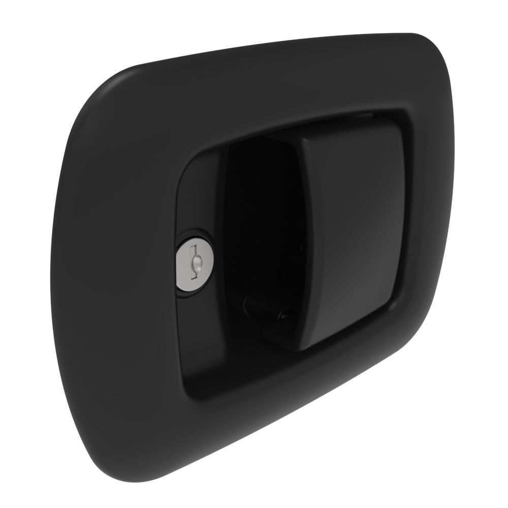 Southco Rotary Push-to-Close Latch, Paddle Actuated, Single Stage, Key Locking, Black Powder Coat Handle