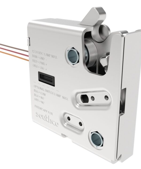 Southco Electronic Rotary Push-to-Close LatchDelayed RelockUL Class 1 Div 2Without Latch Status MicroswitchNo Connector1/4-20 ThreadSteel HousingNickel Plated