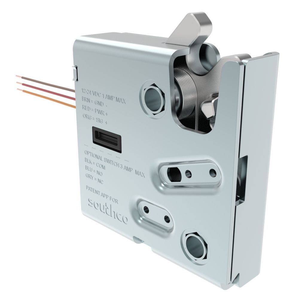 Southco Electronic Rotary Push-to-Close LatchDelayed RelockUL Class 1 Div 2Without Latch Status MicroswitchNo ConnectorThru HoleStainless Steel HousingPassivated