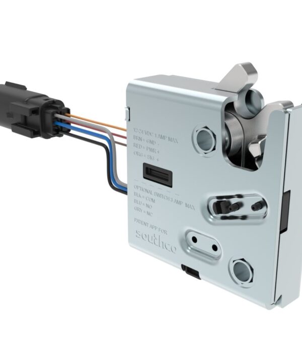 Southco Electronic Rotary Push-to-Close LatchDelayed RelockUL Class 1 Div 2With Cam SwitchSealed ConnectorThru HoleStainless Steel HousingPassivated