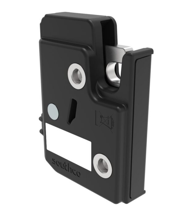 Southco Electronic Rotary Push-to-Close Latch, Auto Relock, 12 volts, With Latch Status Microswitch and Door Sensor Microswitch, Non-sealed Connector, M6 X 1.0, Plastic and Steel Housing