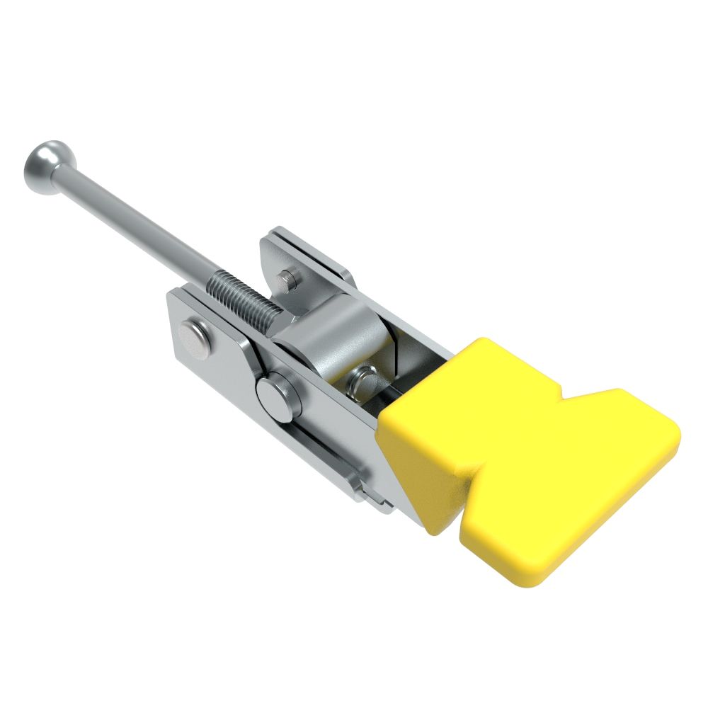 Southco Over-center Draw Latch, Medium Size, Type A Keeper, Steel, Zinc Plate, Bright chromate, With yellow vinyl grip