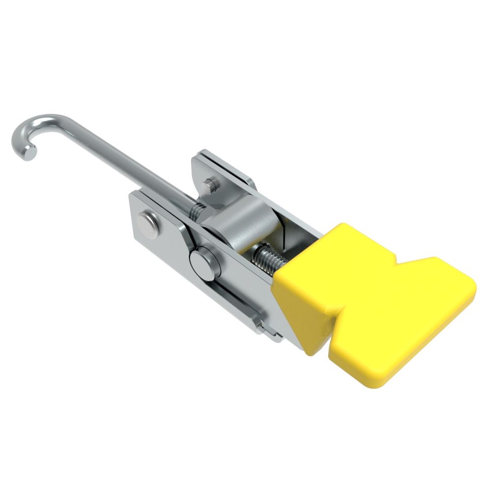 Southco Over-center Draw Latch, Medium Size, Without Keeper, Steel, Zinc Plate, Bright chromate, With yellow vinyl grip