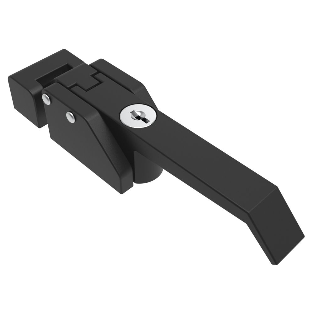 Southco Compression Latch, Over-Center Lever Latch, Key Locking, M5x0.8 Tapped Mounting Holes, Zinc Alloy, Powder Coat, Black