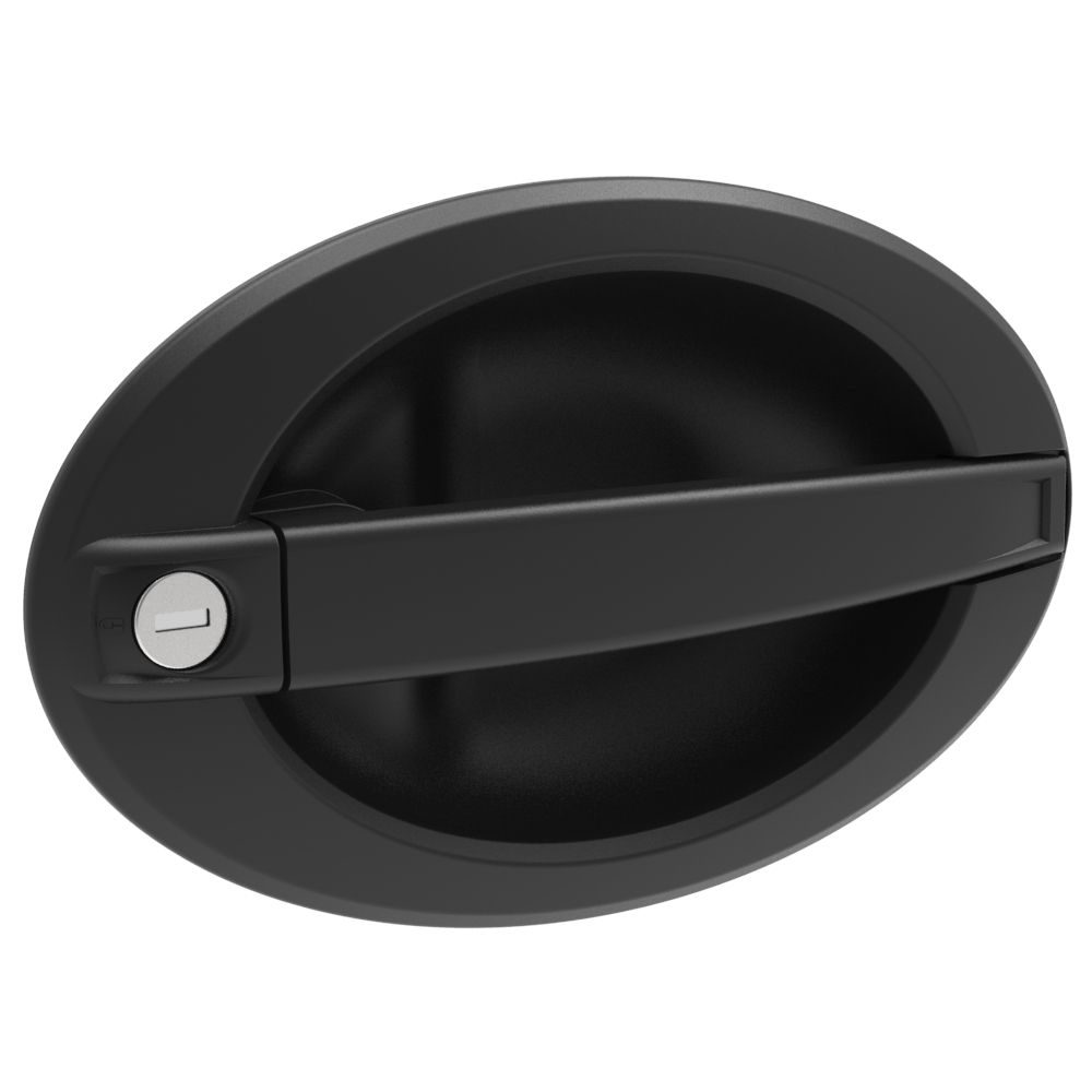 Southco Actuator, Single Point, Direct Pull, Oval Large Handle, Flush Mount, Standard Key Multiple Key Codes (2 Keys Included), Nylon, Black