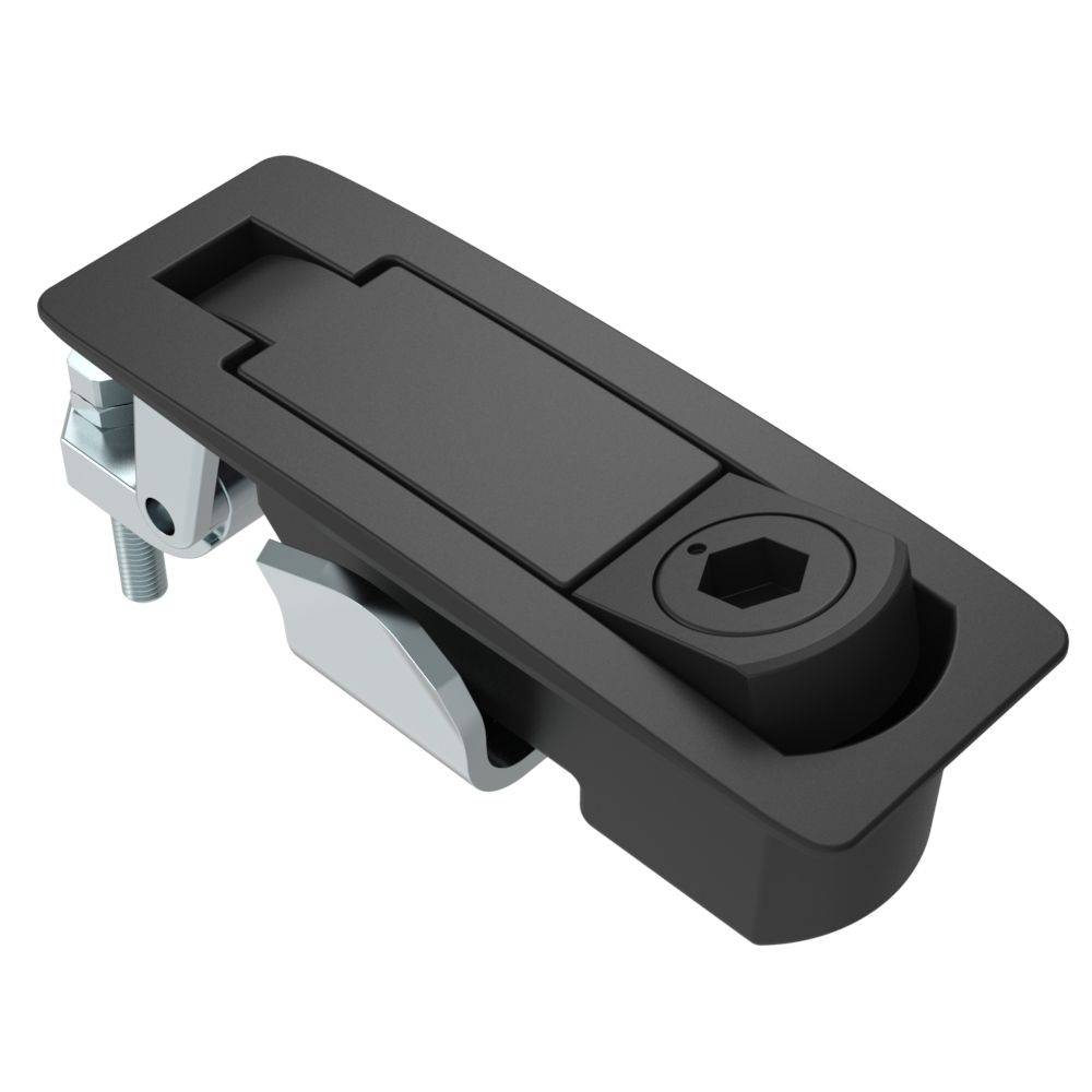 Southco Compression Latch, Lever Latch, Tool Locking, 8 mm Hex Recess, 1-8mm Panel, 1-24mm Grip, Sealed, Zinc Alloy, Powder Coat, Black