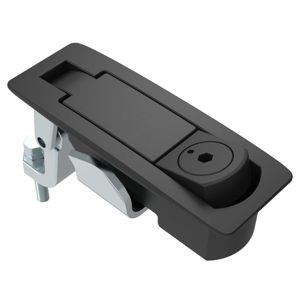 Southco Compression Latch, Lever Latch, Tool Locking, 4 mm Hex Recess, 1-8mm Panel, 23-46mm Grip, Sealed, Zinc Alloy, Powder Coat, Black