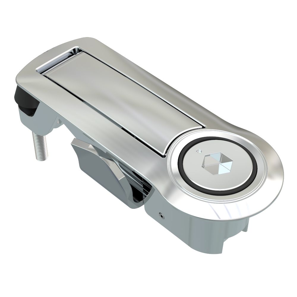 Southco Compression Latch, Lever Latch, Auto Relock, 8 mm Hex Recess, 1-5mm Panel, 1-18mm Grip, Not Sealed, Zinc Alloy, Chrome Plated, Bright