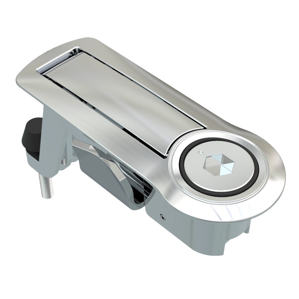 Southco Compression Latch, Lever Latch, Auto Relock, 8 mm Hex Recess, 1-5mm Panel, 18-40mm Grip, Not Sealed, Zinc Alloy, Chrome Plated, Bright