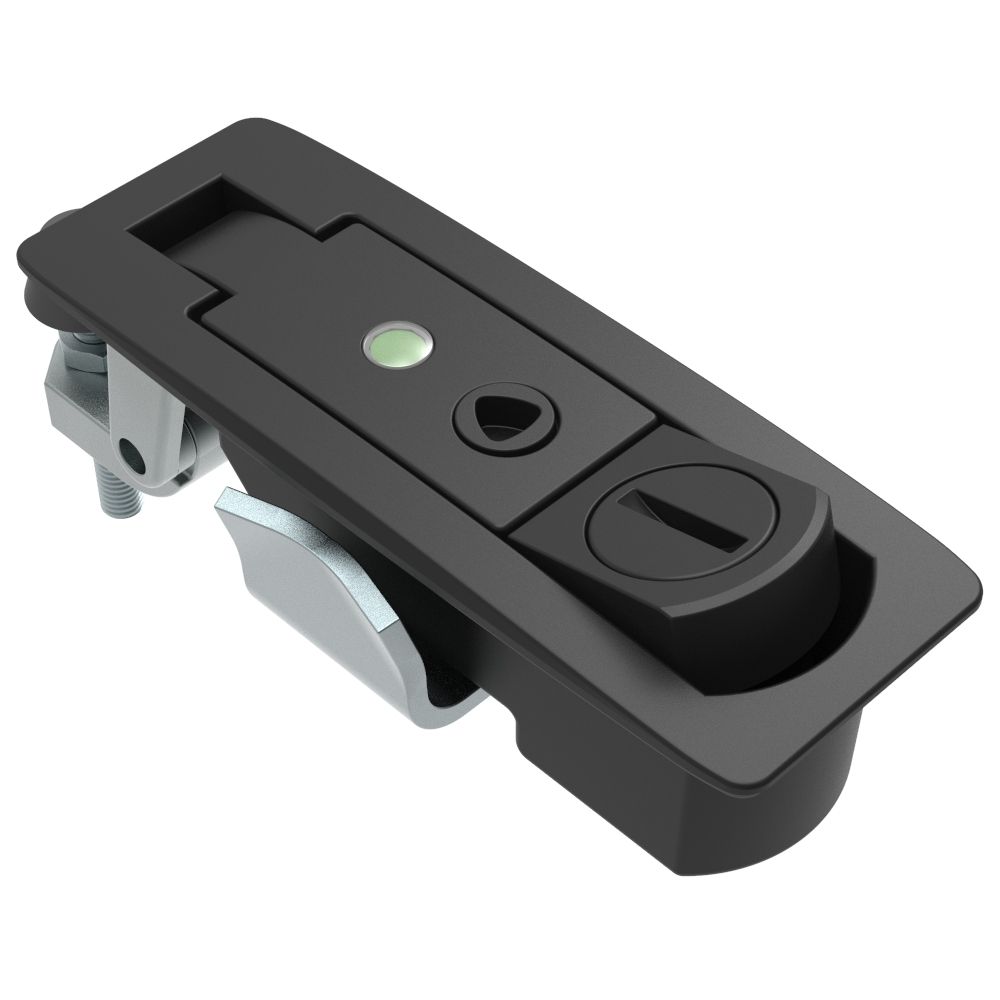 Southco Compression Latch, Lever Latch, Tool Locking, Slotted Recess, 1-8mm Panel, 1-18mm Grip, Sealed, Zinc Alloy, Powder Coat, Black