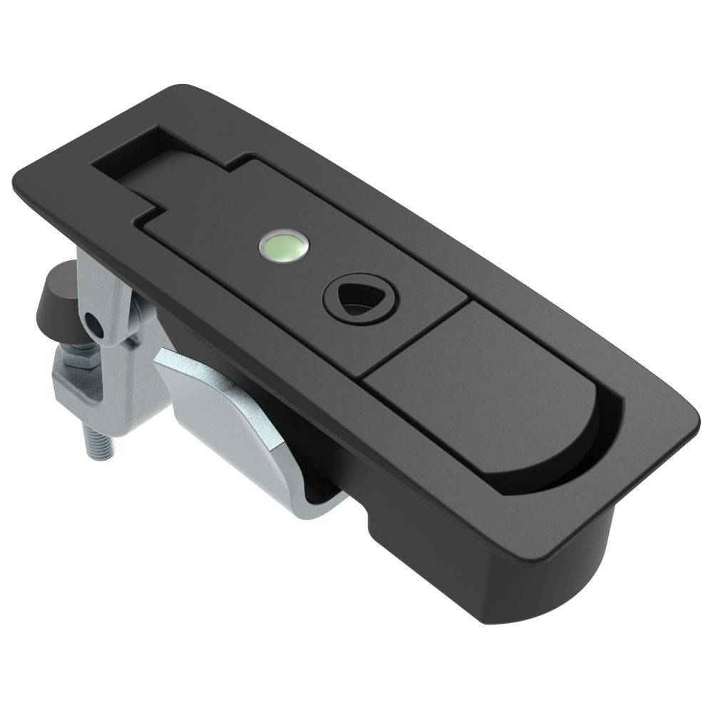 Southco Compression Latch, Lever Latch, No Restriction, Flush Trigger, 1-8mm Panel, 17-39mm Grip, Sealed, Zinc Alloy, Powder Coat, Black