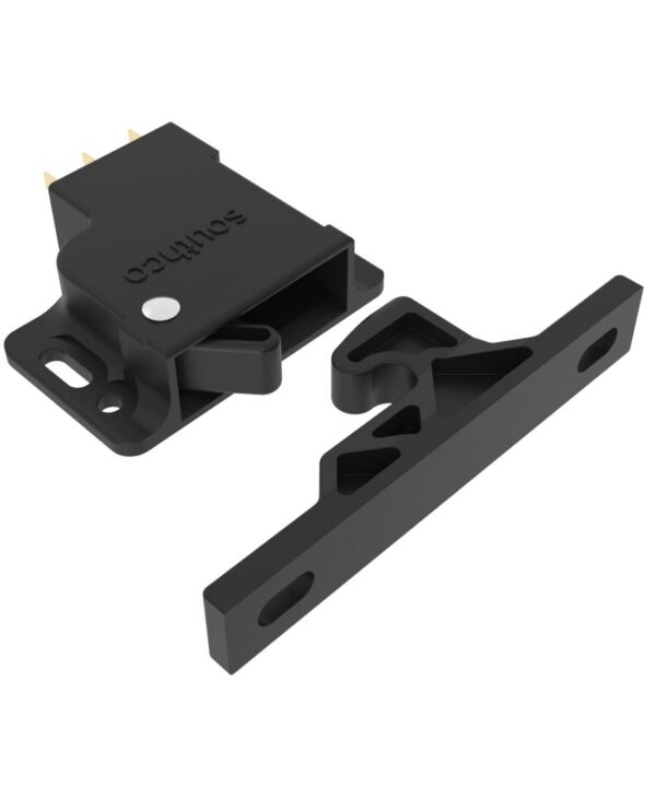 Southco Push-to-Close Latch, Rivet / Screw (thru hole) Mounting, With Microswitch, 22N (5 lbf), Plastic, Black