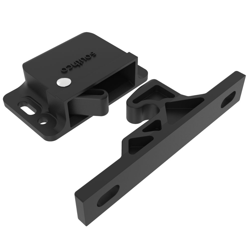 Southco Push-to-Close Latch, Rivet / Screw (thru hole) Mounting, 41N (9.3 lbf), Plastic, Black, 1 per bag