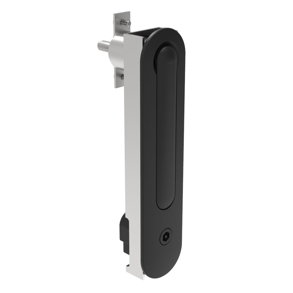 Southco Multipoint Compression Latch, Steel Mounting Hardware, Locking, Bellcore Electronics Key, Counter-clockwise Swing, Zinc Alloy, Black