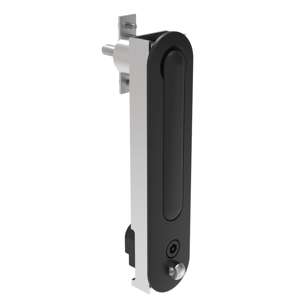 Southco Multipoint Compression Latch, Steel Mounting Hardware, Locking, Bellcore Electronics Key with Padlock Hasp, Counter-clockwise Swing, Zinc Alloy, Black