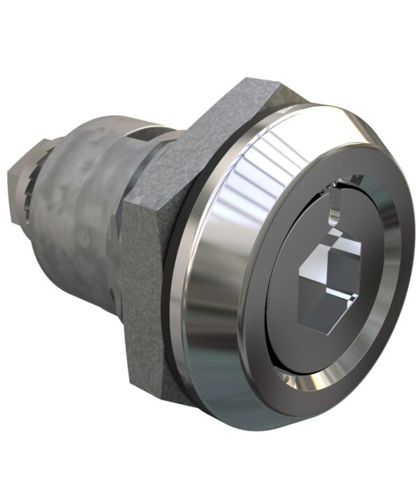 Southco Quarter-Turn Cam Latch, 8 mm Hex Recess, Spring-return Actuator, Sealed, Zinc Alloy, Chrome Plated, Bright