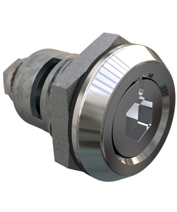Southco Quarter-Turn Cam Latch, 8 mm Hex Recess, Spring-return Actuator, Sealed, Zinc Alloy, Chrome Plated, Bright