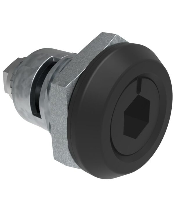 Southco Quarter-Turn Cam Latch, 8 mm Hex Recess, Spring-return Actuator, Sealed, Zinc Alloy, Powder Coat, Black