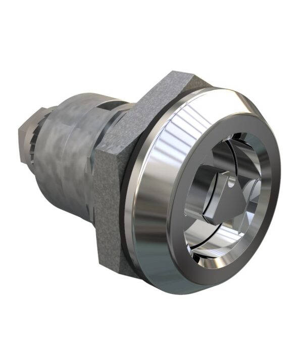 Southco Quarter-Turn Cam Latch, 7 mm Triangle Recess, Spring-return Actuator, Sealed, Zinc Alloy, Chrome Plated, Bright