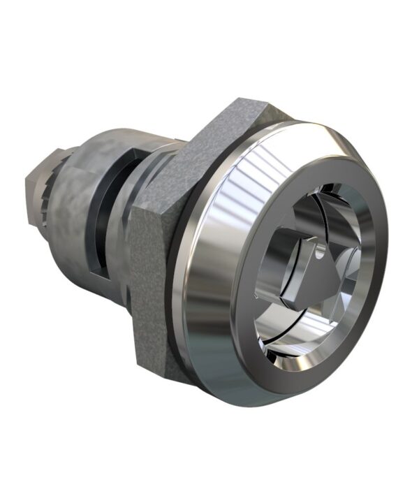Southco Quarter-Turn Cam Latch, 7 mm Triangle Recess, Spring-return Actuator, Sealed, Zinc Alloy, Chrome Plated, Bright