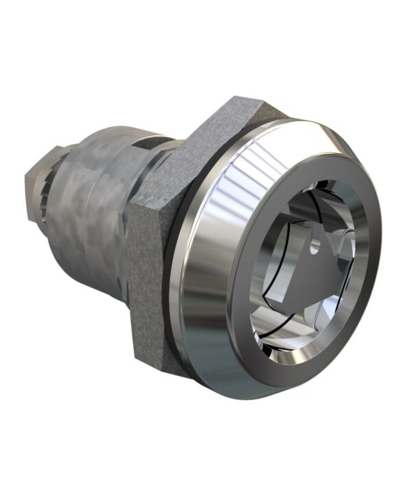 Southco Quarter-Turn Cam Latch, 8 mm Triangle Recess, Spring-return Actuator, Sealed, Zinc Alloy, Chrome Plated, Bright