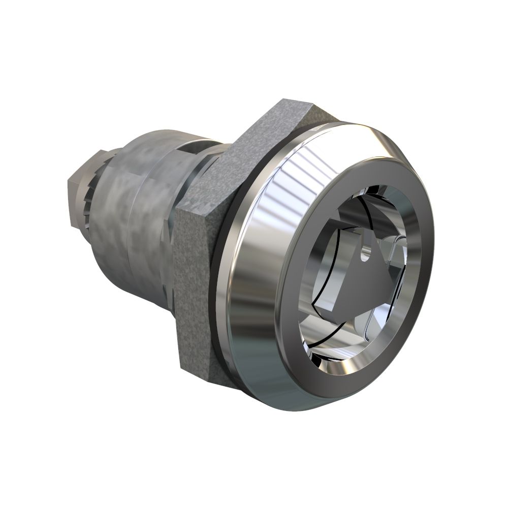 Southco Quarter-Turn Cam Latch, 8 mm Triangle Recess, Spring-return Actuator, Sealed, Zinc Alloy, Chrome Plated, Bright