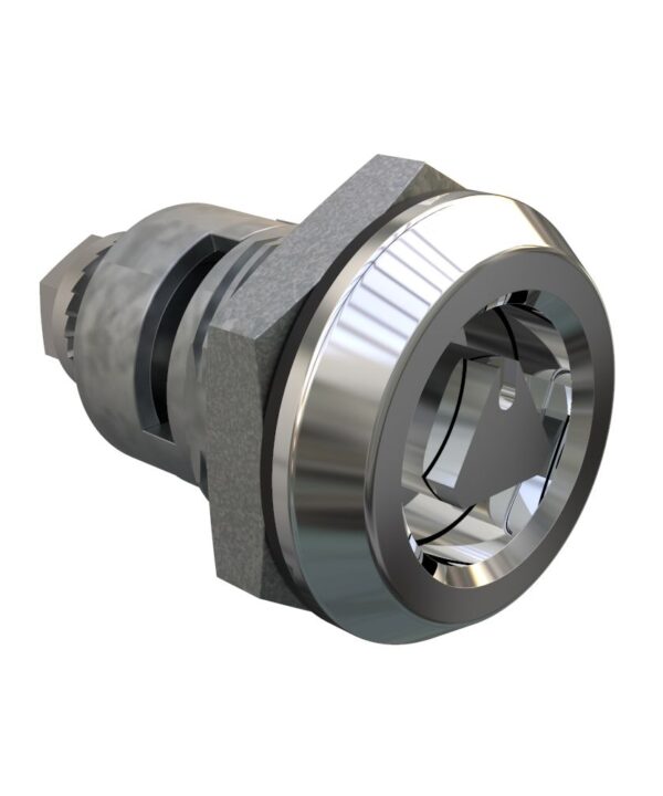 Southco Quarter-Turn Cam Latch, 8 mm Triangle Recess, Spring-return Actuator, Sealed, Zinc Alloy, Chrome Plated, Bright