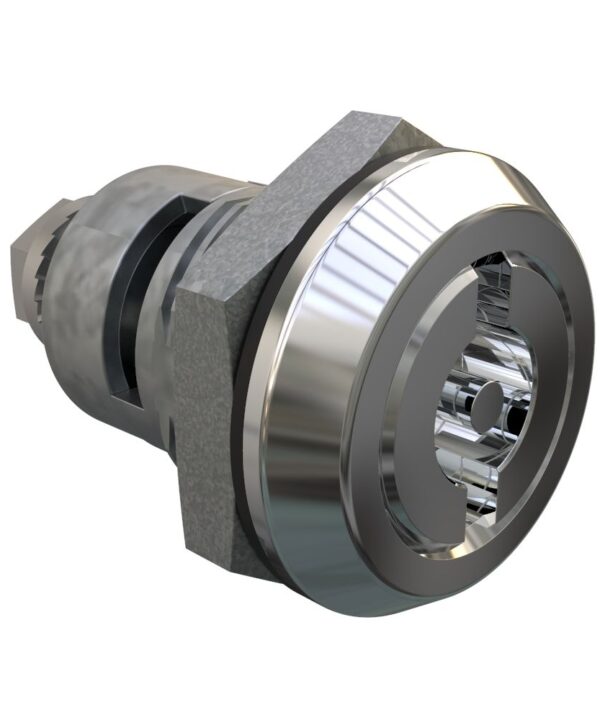Southco Quarter-Turn Cam Latch, 3 mm Double Bitted Recess, Spring-return Actuator, Sealed, Zinc Alloy, Chrome Plated, Bright