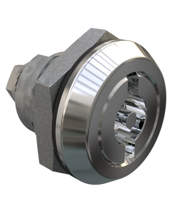 Southco Quarter-Turn Cam Latch, 3 mm Double Bitted Recess, Without Cam, Sealed, Zinc Alloy, Chrome Plated, Bright