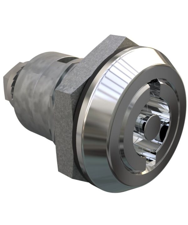 Southco Quarter-Turn Cam Latch, 5 mm Double Bitted Recess, Spring-return Actuator, Sealed, Zinc Alloy, Chrome Plated, Bright