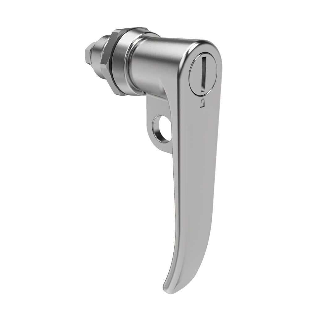Southco Quarter-Turn Cam Latch, Slotted Tool Access, L-Handle, Pad Locking, Sealed, Zinc Alloy, Chrome Plated, Bright