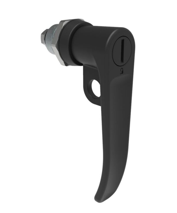 Southco Quarter-Turn Cam Latch, Slotted Tool Access, L-Handle, Pad Locking, Sealed, Zinc Alloy, Powder Coat, Black