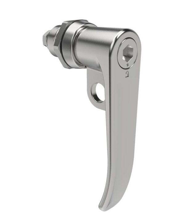 Southco Quarter-Turn Cam Latch, 8 mm Hex Tool Access, L-Handle, Pad Locking, Sealed, Zinc Alloy, Chrome Plated, Bright