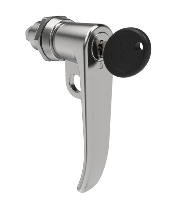 Southco Quarter-Turn Cam Latch, Key Locking (CH751), L-Handle, Pad Locking, Sealed, Zinc Alloy, Chrome Plated, Bright