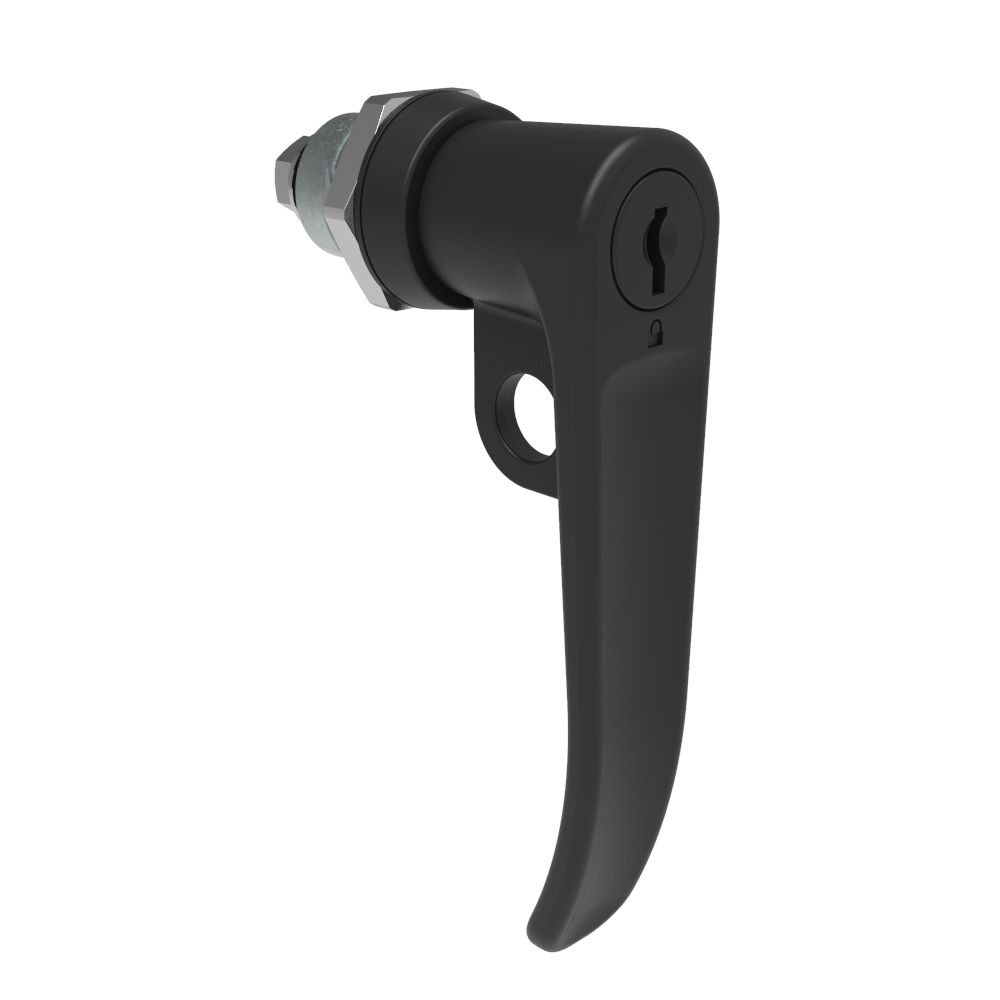 Southco Quarter-Turn Cam Latch, Key Locking (CH751), L-Handle, Pad Locking, Sealed, Zinc Alloy, Powder Coat, Black