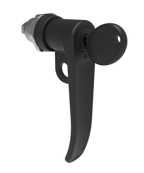 Southco Quarter-Turn Cam Latch, Key Locking (CH751), L-Handle, Pad Locking, Sealed, Zinc Alloy, Powder Coat, Black